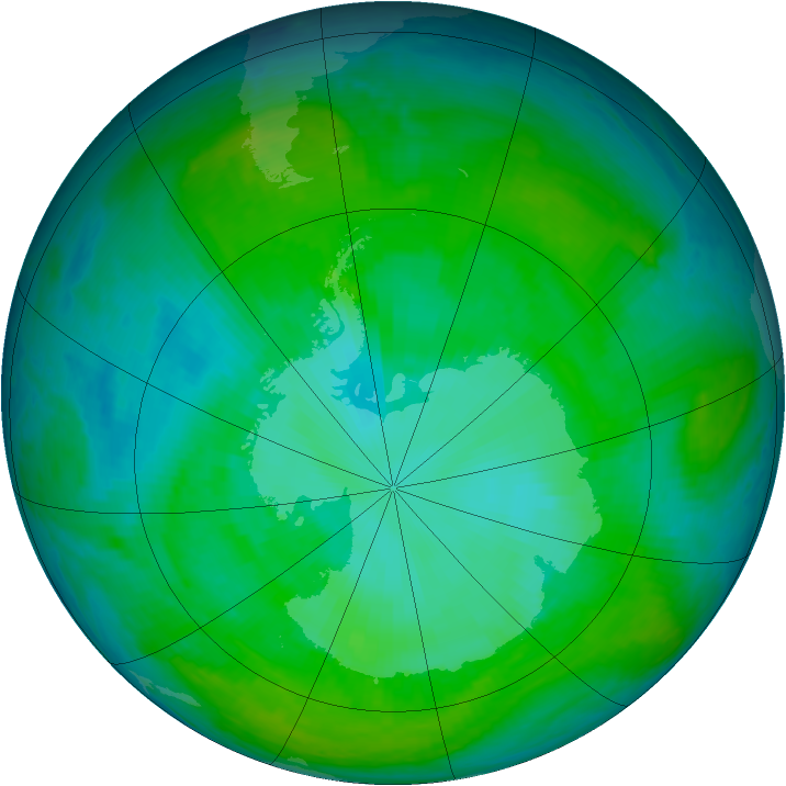 Antarctic ozone map for 25 December 2000